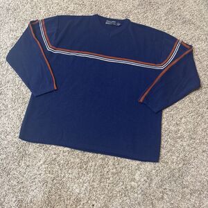 Vintage Y2K Point Zero Striped Surf Skate Navy Blue Ribbed Sweater Extra Large